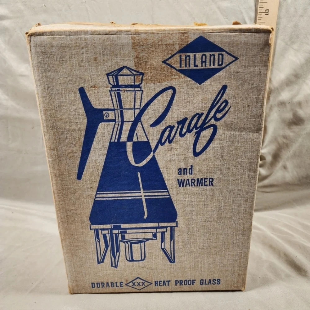 Antique Inland Copper/Glass Coffee Carafe Warmer Mid Century New In Box